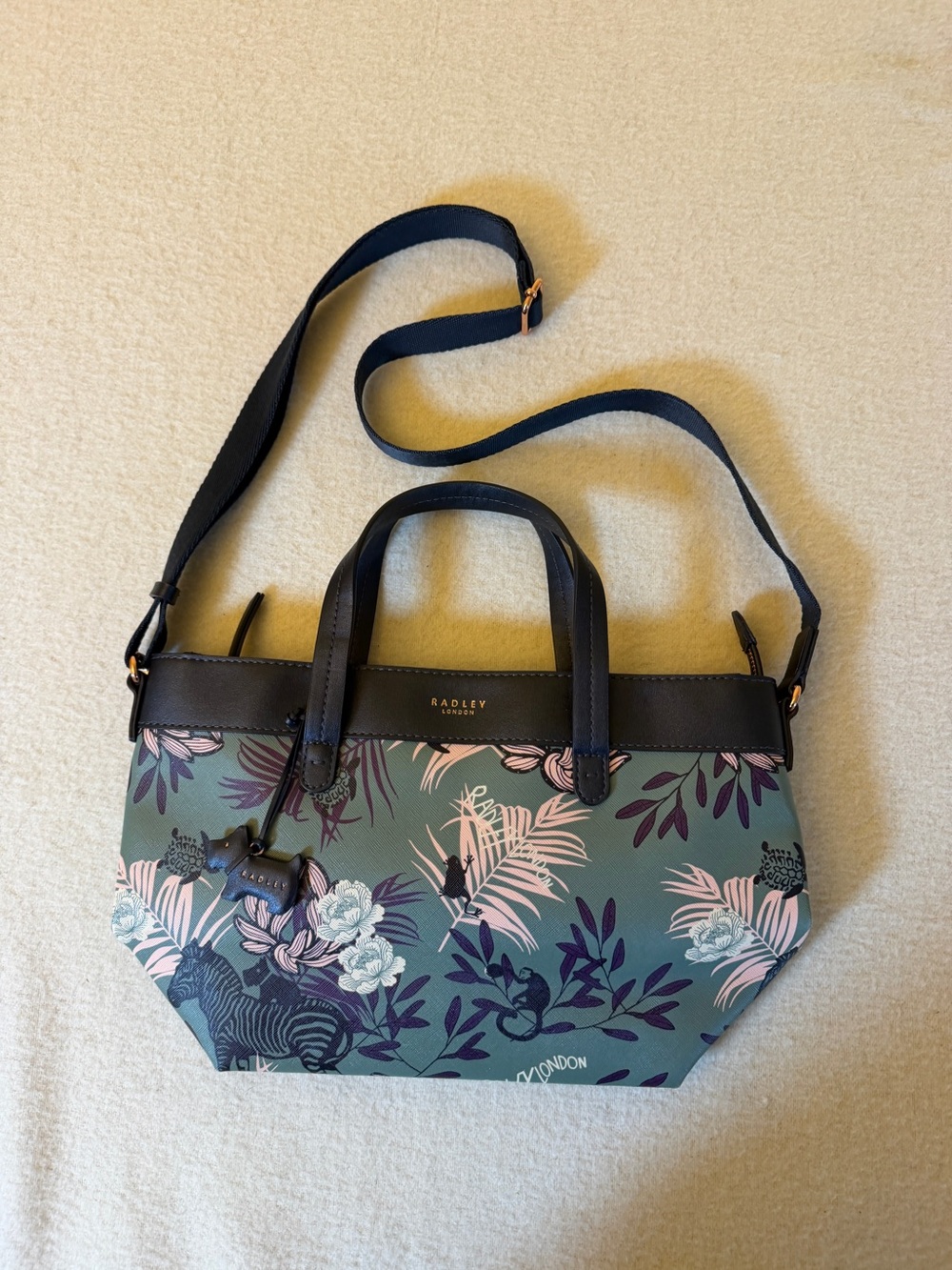 Radley London Tropical Print Satchel Crossbody Bag Scottie Dog Charm Green